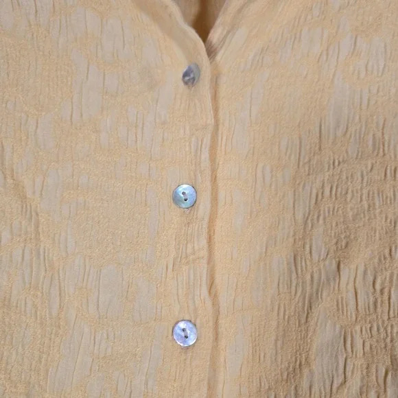 Vtg Butter Yellow Textured Shell Button Shirt 10 Short Sleeve Blouse Top Lace - Picture 4 of 7